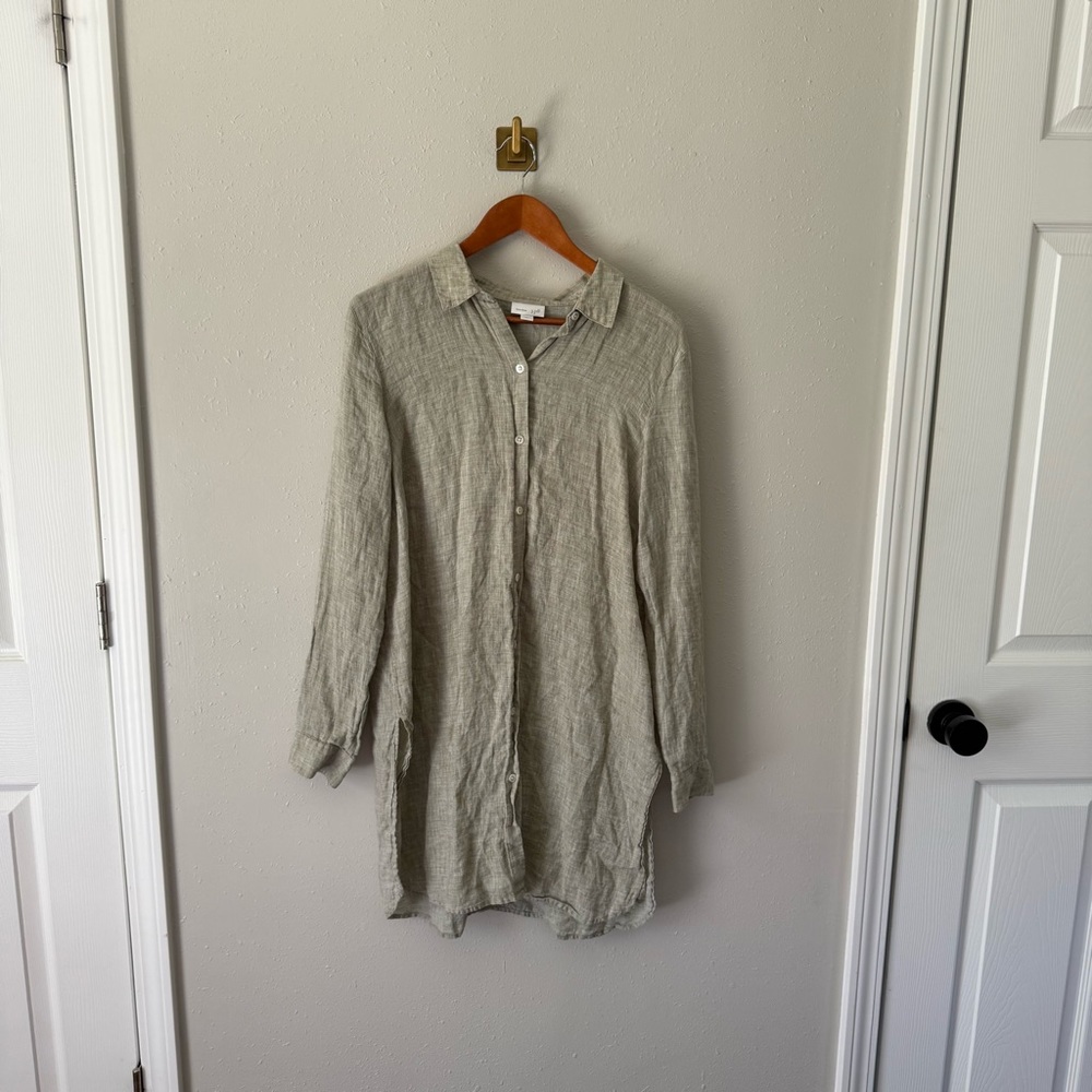 J. Jill Love Linen Light Green Button Down Tunic Size Large Tall